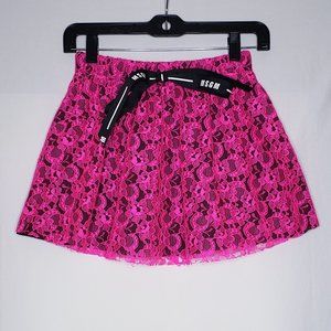 MSGM hot pink lace girl skirt 8Y w/ bow ribbon made in Italy excellent condition